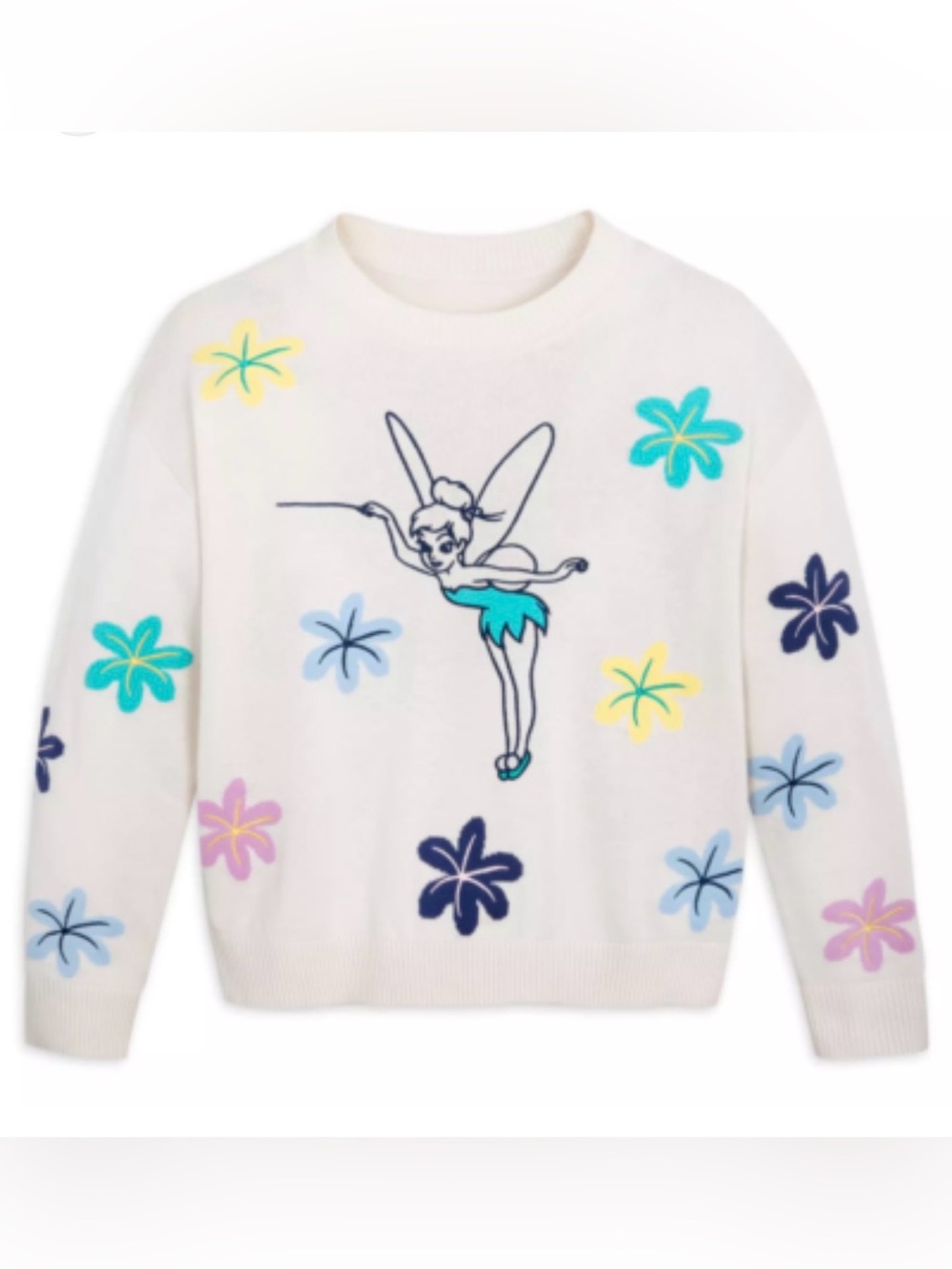 **NWT** Disney Cream Tinkerbell Floral Crewneck Sweater - Picture 2 of 11